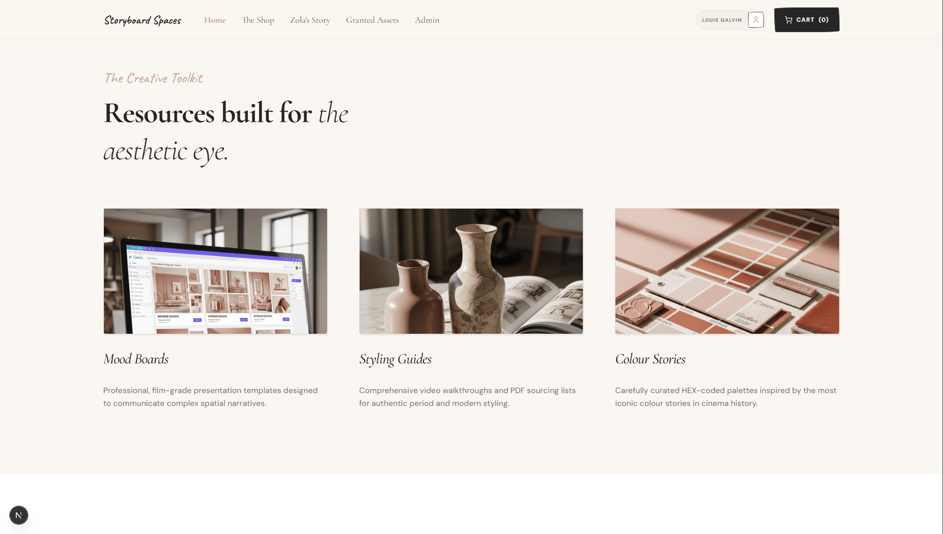 Storyboard Spaces website desktop view
